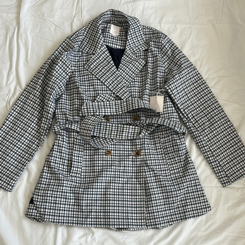 Women's Black and White Checkered Coat
